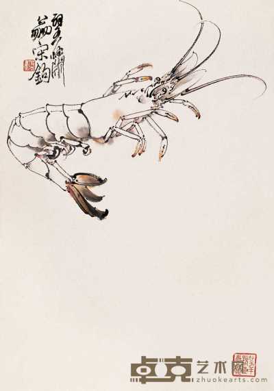 郑乃珖 虾 镜心 34.5×25.5cm